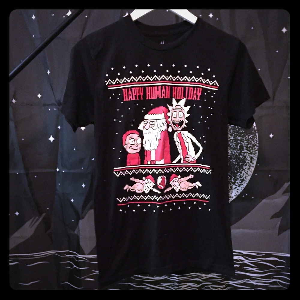 Black Rick and Morty Christmas Tee. Size Small/2-4